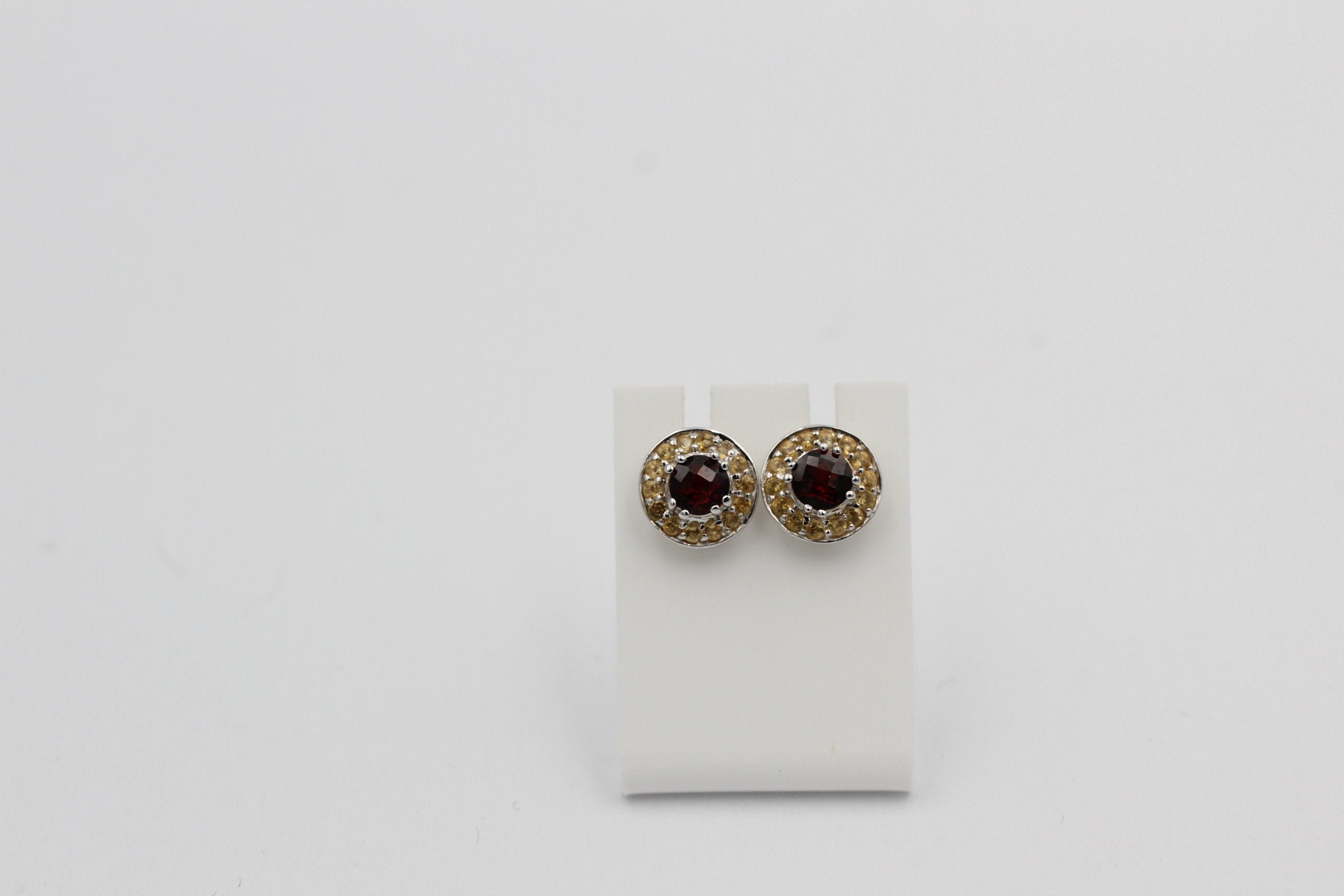 Edle 1,70  Carat Granat Citrin  Ohrstecker 925 Silber Edelsteinohrstecker Top