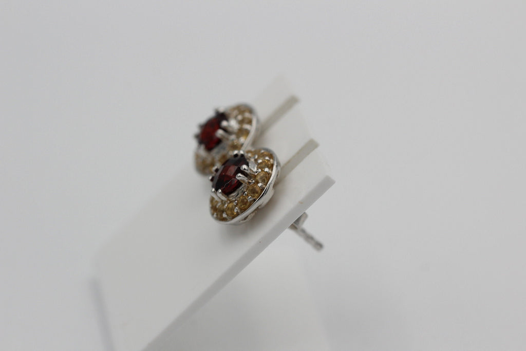 Edle 1,70  Carat Granat Citrin  Ohrstecker 925 Silber Edelsteinohrstecker Top