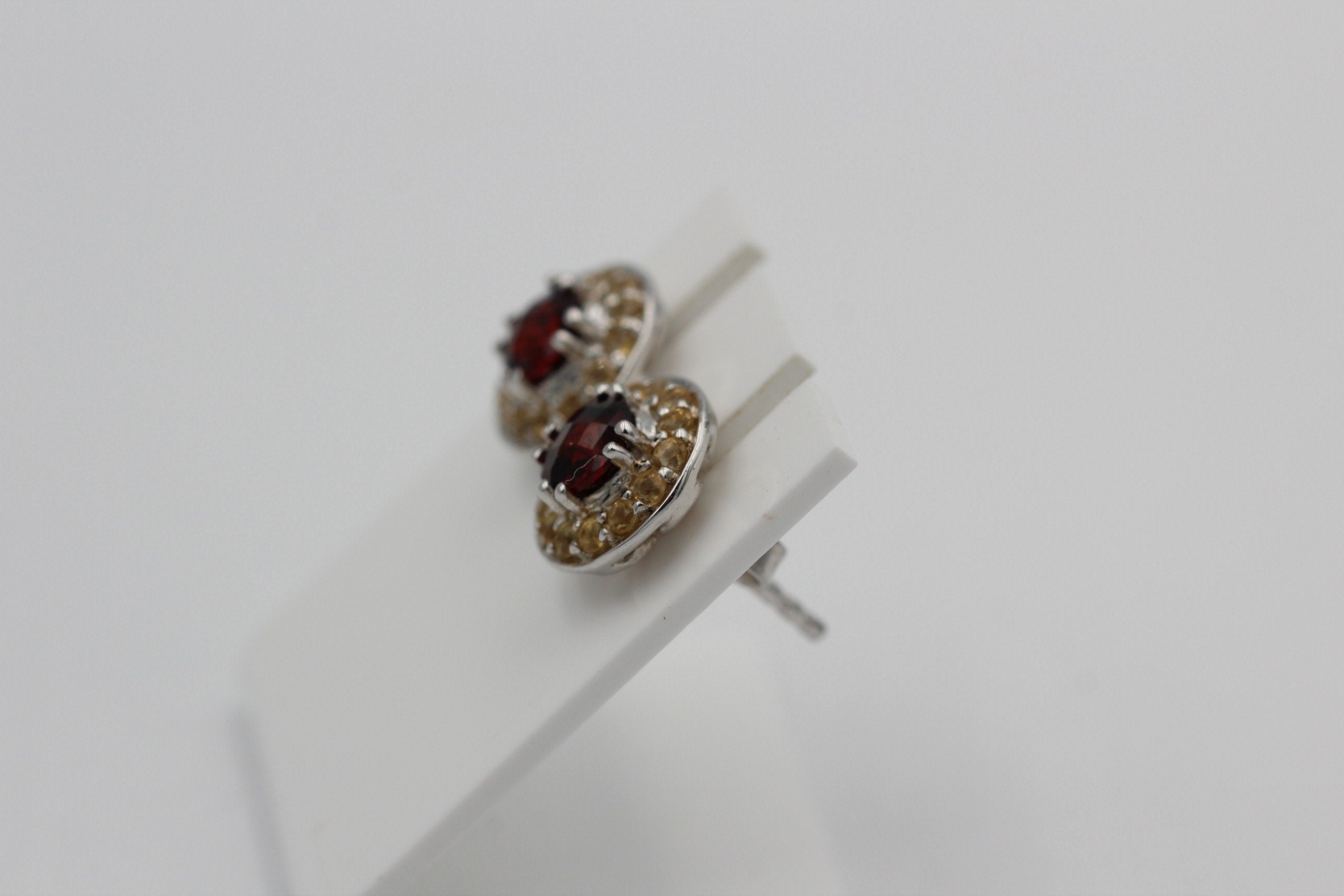 Edle 1,70  Carat Granat Citrin  Ohrstecker 925 Silber Edelsteinohrstecker Top