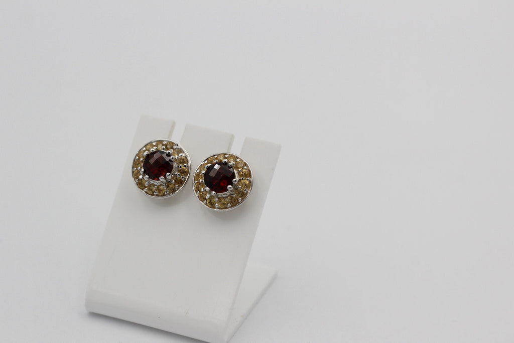 Edle 1,70  Carat Granat Citrin  Ohrstecker 925 Silber Edelsteinohrstecker Top