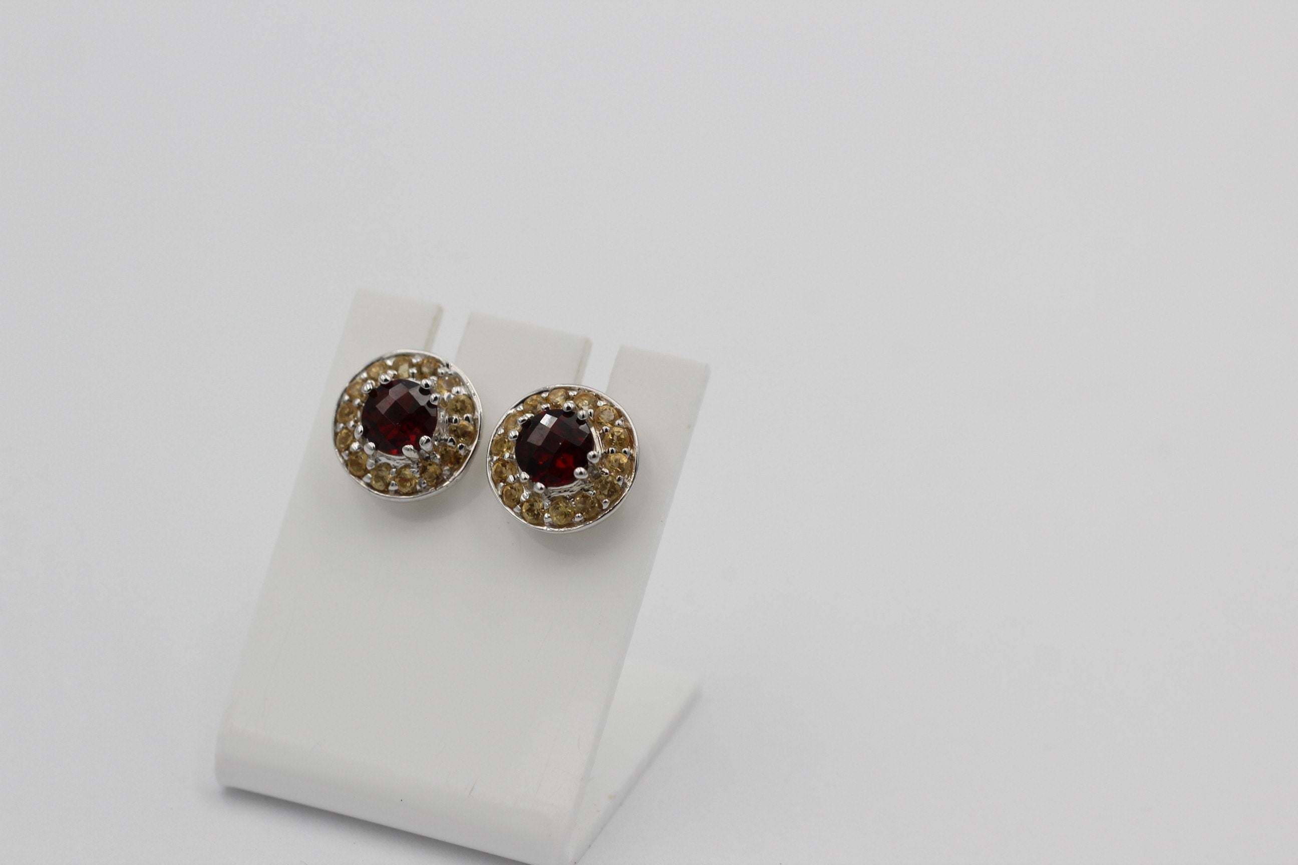 Edle 1,70  Carat Granat Citrin  Ohrstecker 925 Silber Edelsteinohrstecker Top