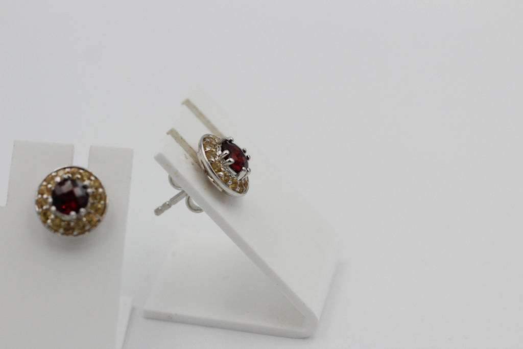 Edle 1,70  Carat Granat Citrin  Ohrstecker 925 Silber Edelsteinohrstecker Top