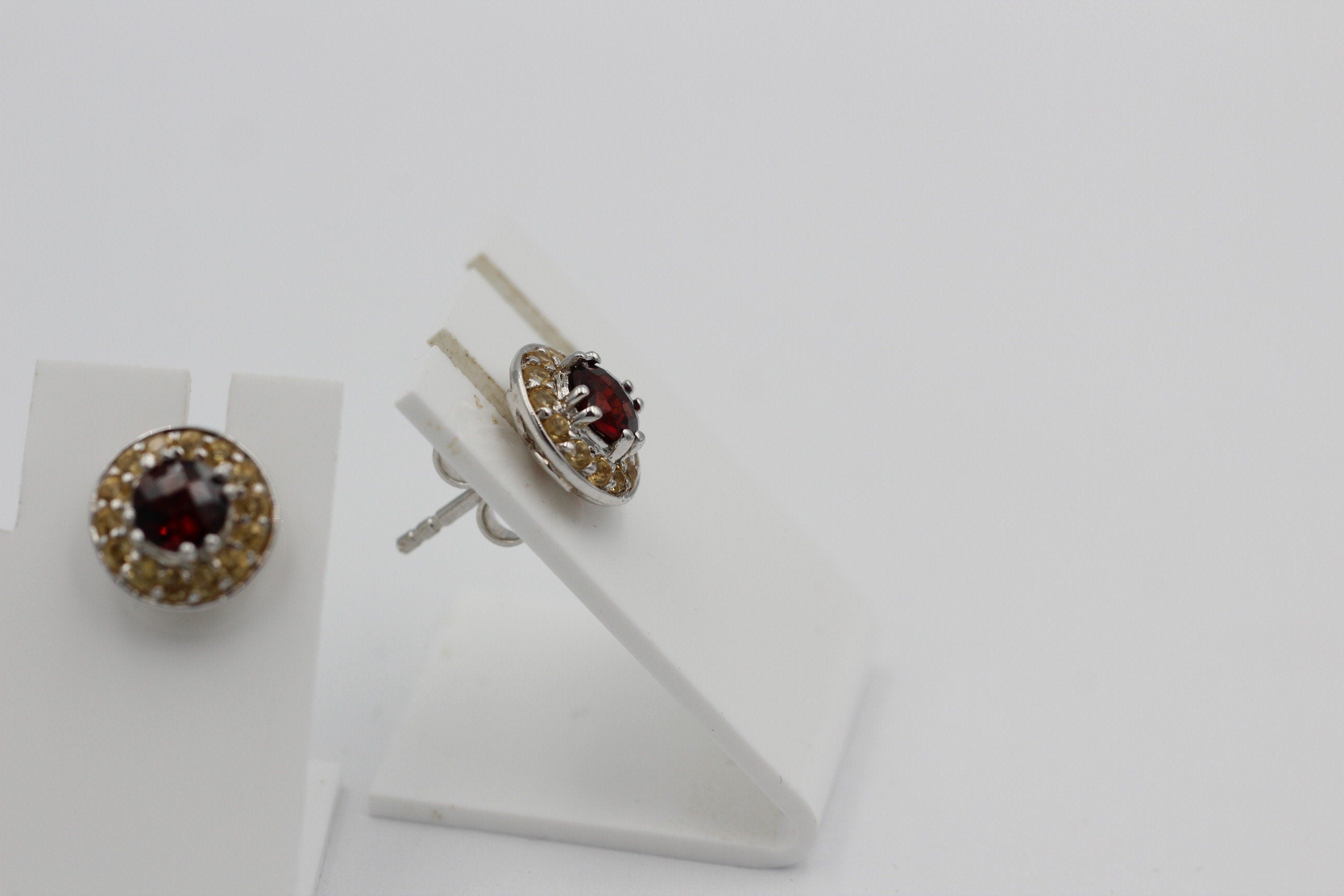 Edle 1,70  Carat Granat Citrin  Ohrstecker 925 Silber Edelsteinohrstecker Top