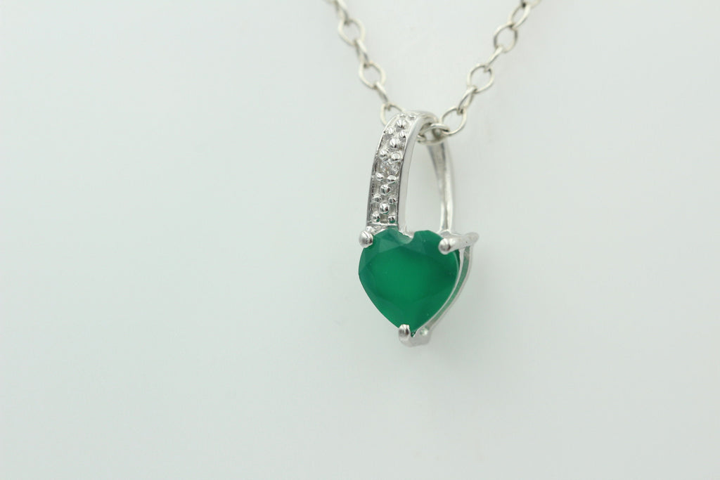 0,56 Carat grüner Onyx Herz Anhänger 925 Silber  grüner Edelstein