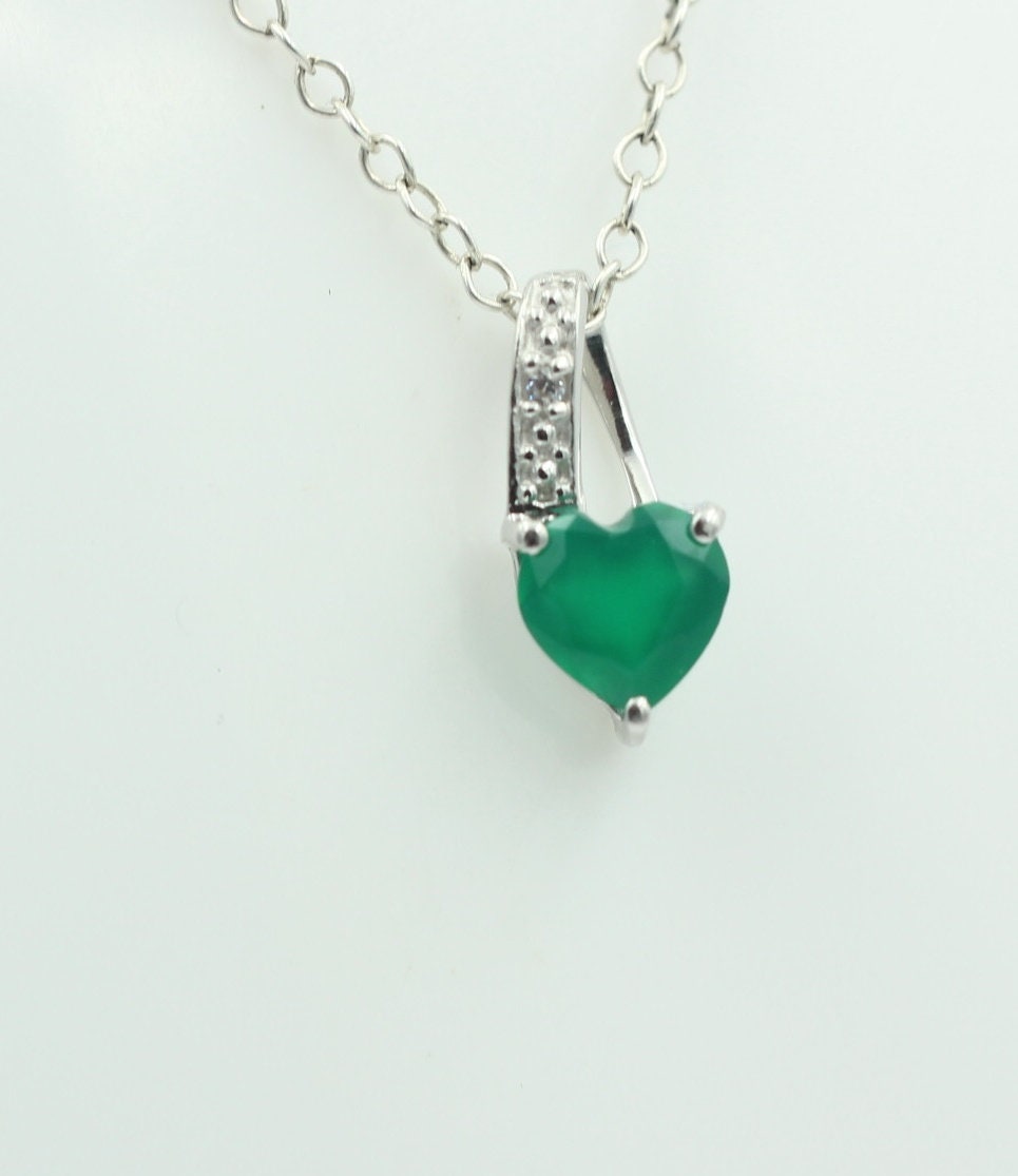 0,56 Carat grüner Onyx Herz Anhänger 925 Silber  grüner Edelstein