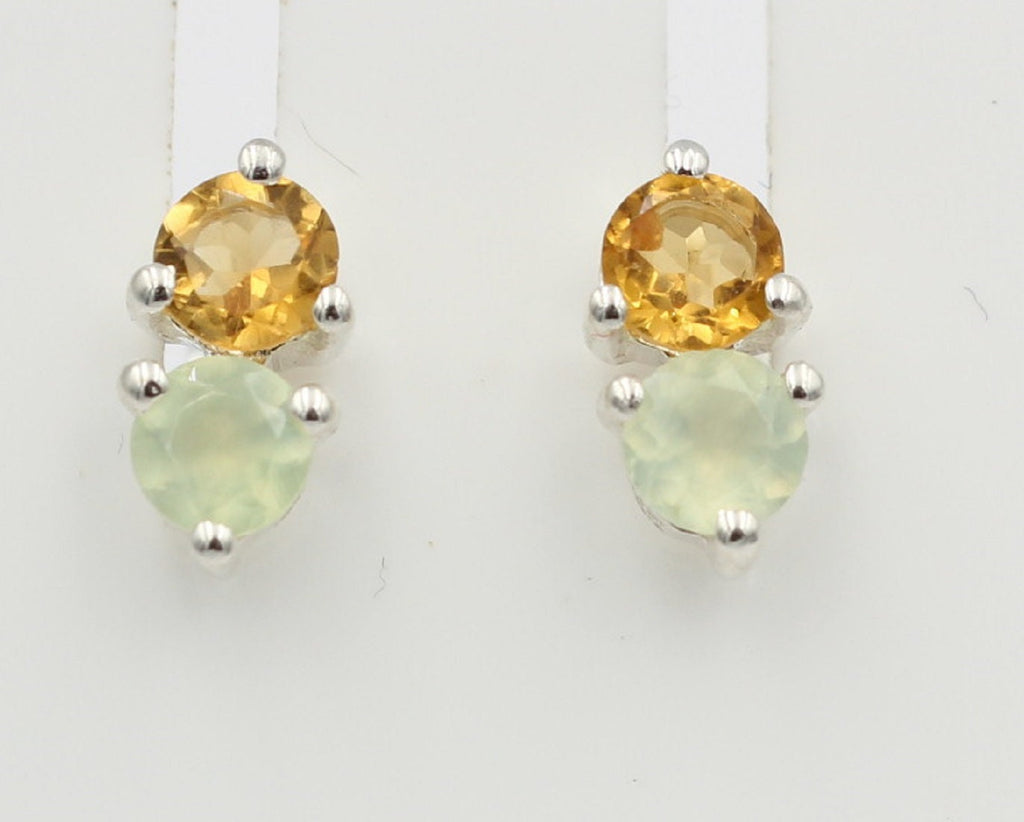 Campur Design 0,94 Carat Citrin Prehnit Ohrstecker 925 Silber goldgelber Citrin