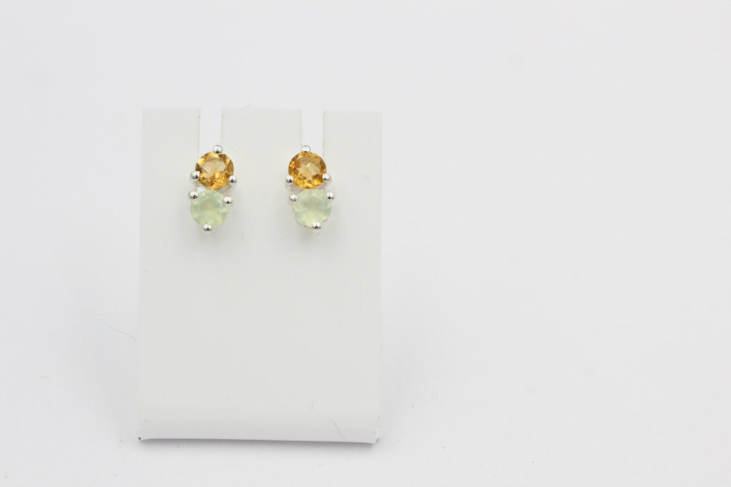 Campur Design 0,94 Carat Citrin Prehnit Ohrstecker 925 Silber goldgelber Citrin