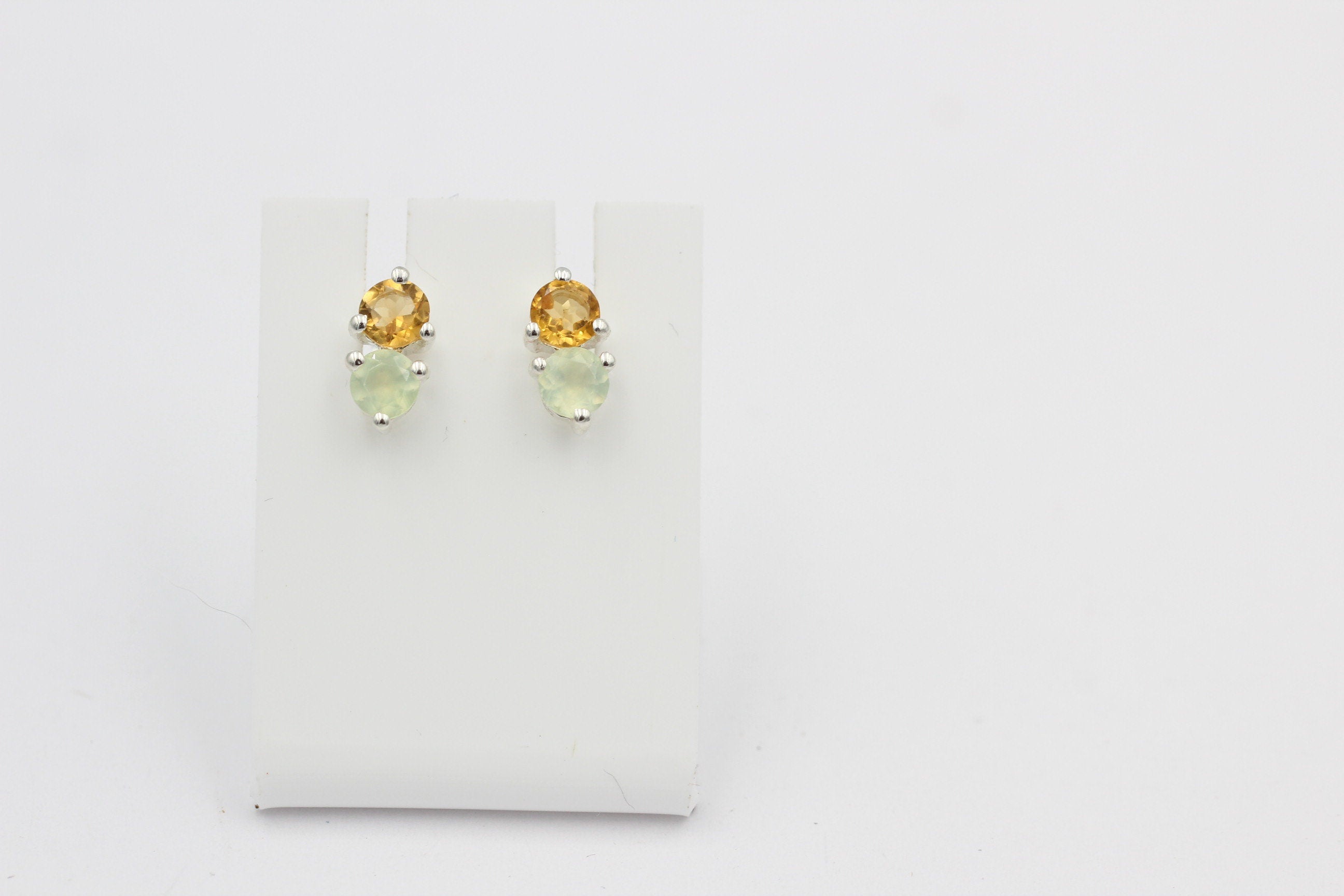 Campur Design 0,94 Carat Citrin Prehnit Ohrstecker 925 Silber goldgelber Citrin