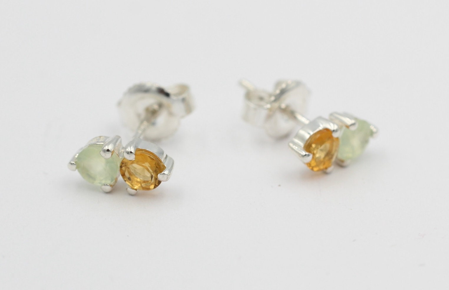 Campur Design 0,94 Carat Citrin Prehnit Ohrstecker 925 Silber goldgelber Citrin