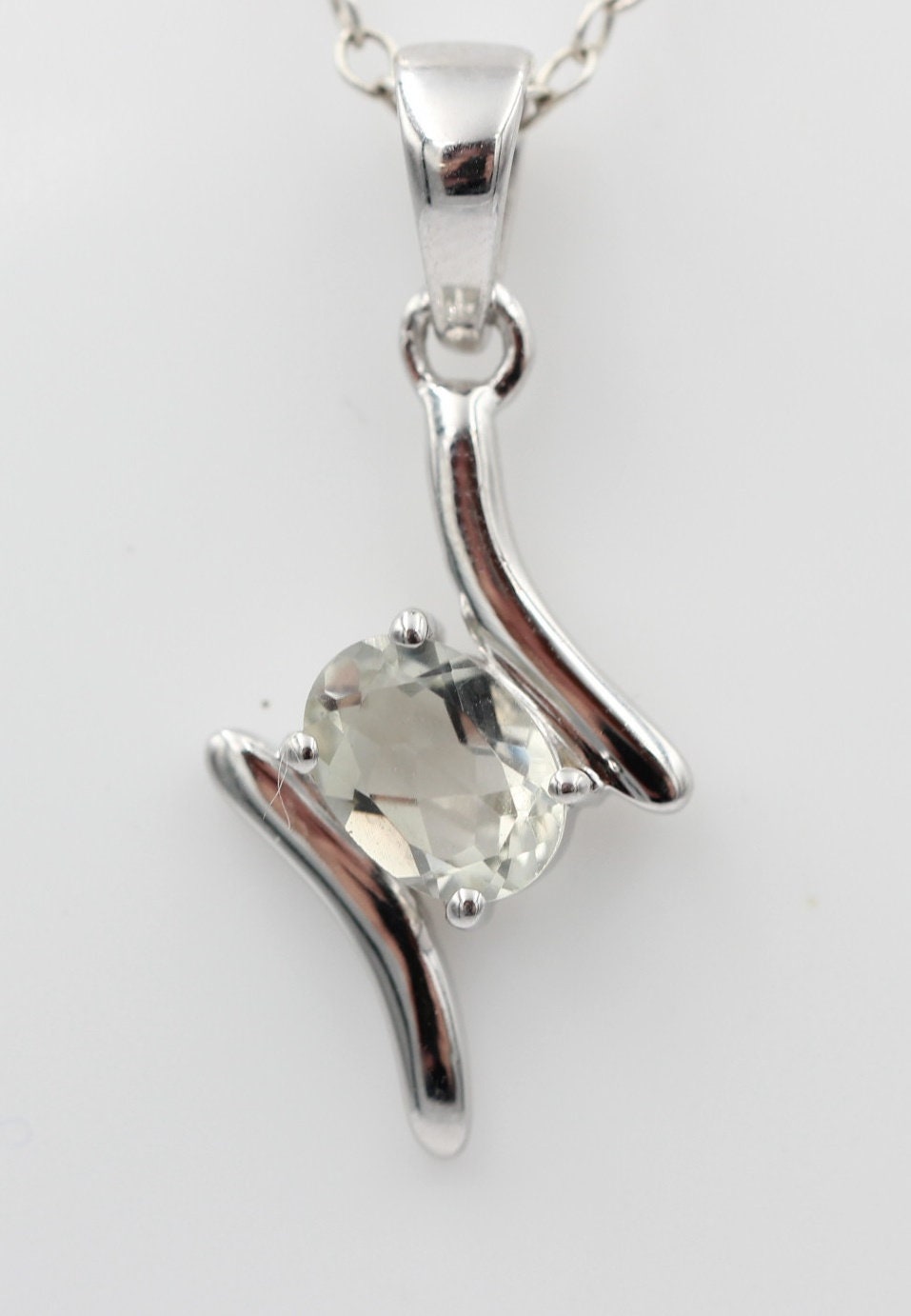 0,72 Carat Prasiolith Anhänger 925 Silber Collier Kette grüner Amethyst Anhänger