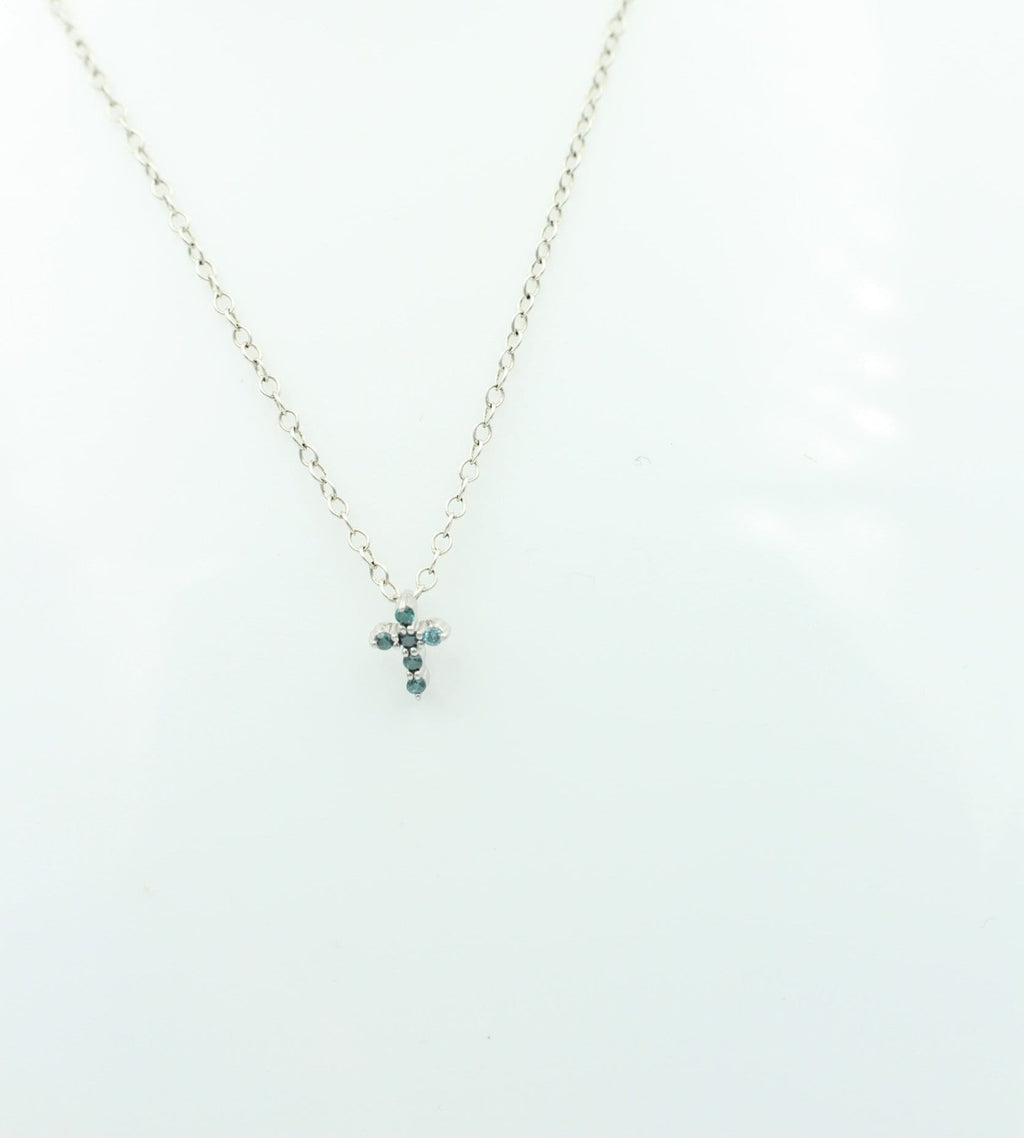 0,072 Carat blauer Diamant Kreuzanhänger 925 Silber Collier Kette I2 - I3 Top