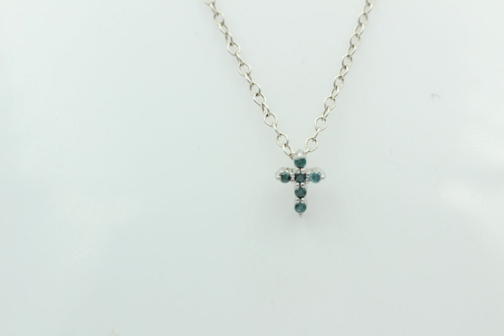 0,072 Carat blauer Diamant Kreuzanhänger 925 Silber Collier Kette I2 - I3 Top
