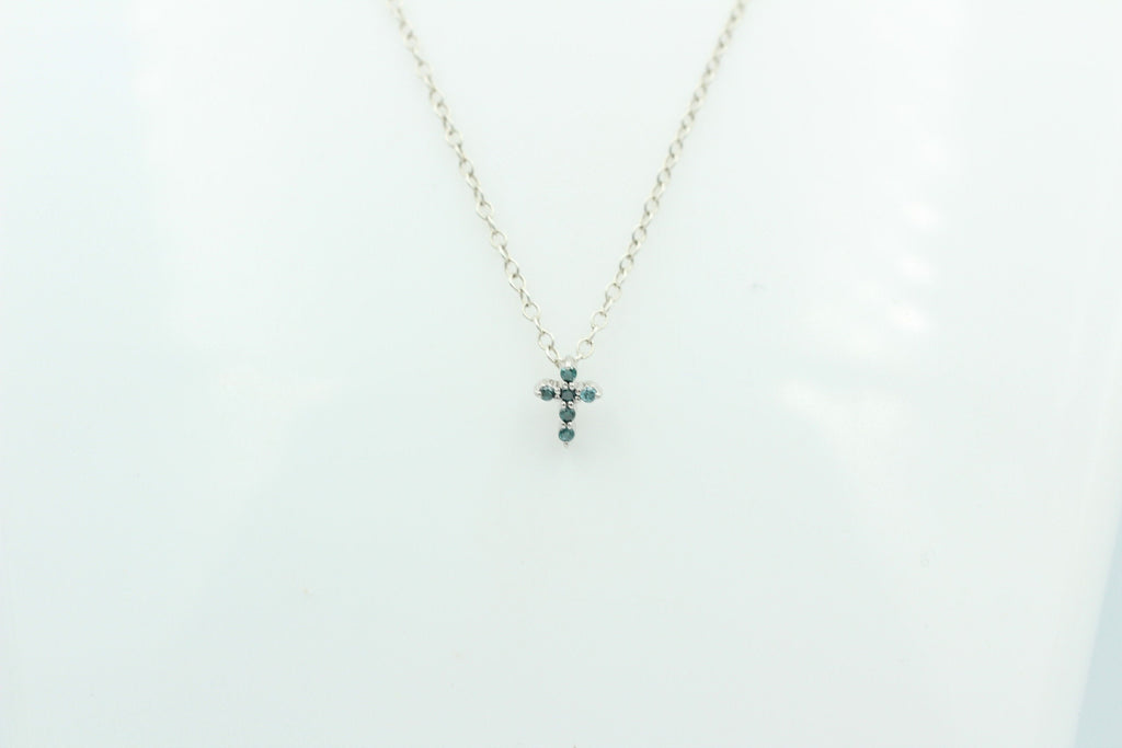 0,072 Carat blauer Diamant Kreuzanhänger 925 Silber Collier Kette I2 - I3 Top