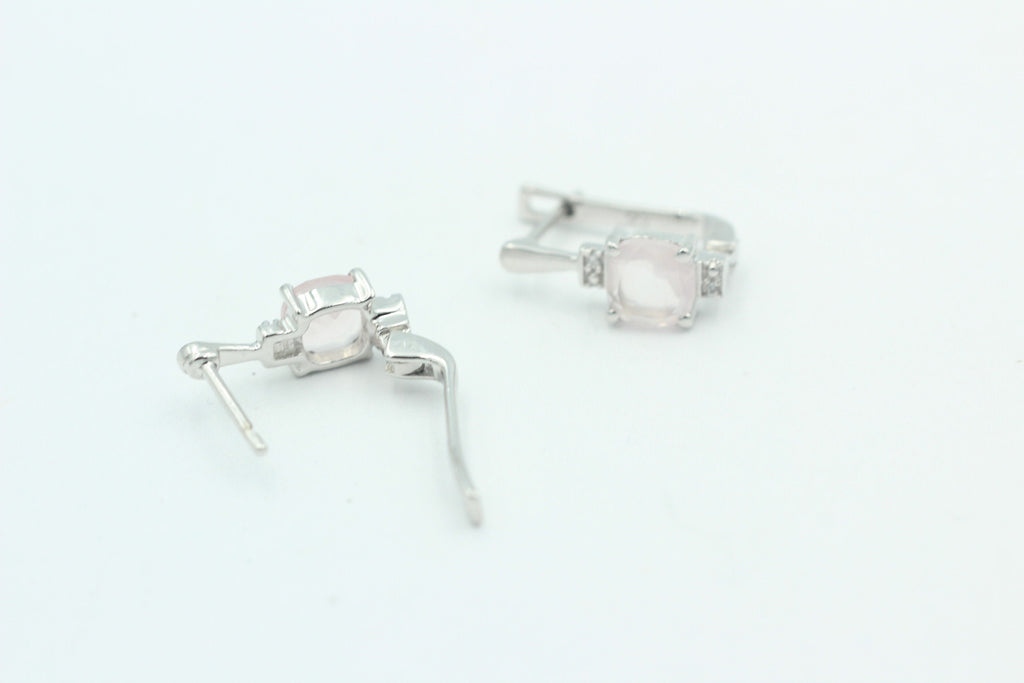 2,94 Carat Rosenquarz Ohrstecker 925 Sterling Silber mit Cubic Zirkon Top