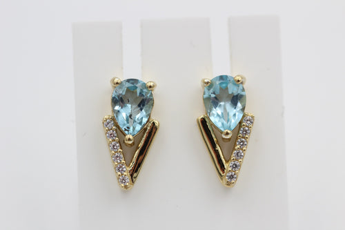 1,44 Carat Blautopas Design Ohrstecker 925 Silber vergoldet mit Zirkonia Edel