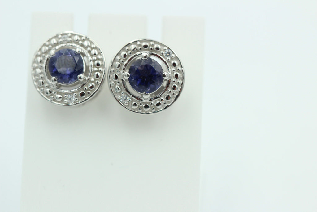 1,2 Carat Iolith Ohrstecker 925 Silber Wassersaphir Luchssaphir mit Zirkonias