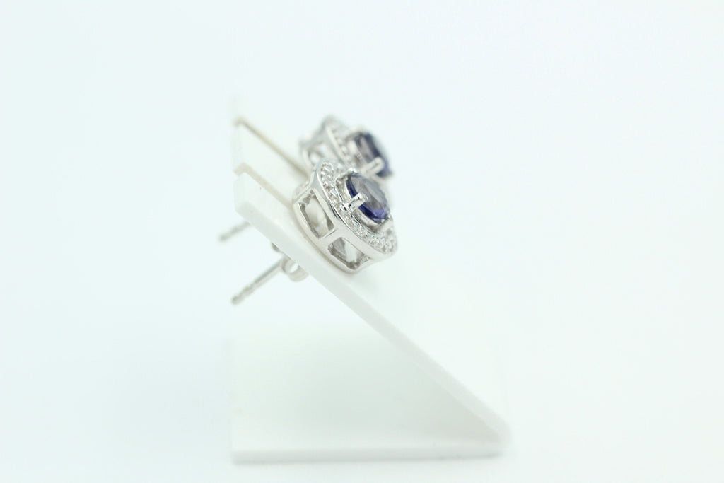 1,2 Carat Iolith Ohrstecker 925 Silber Wassersaphir Luchssaphir mit Zirkonias