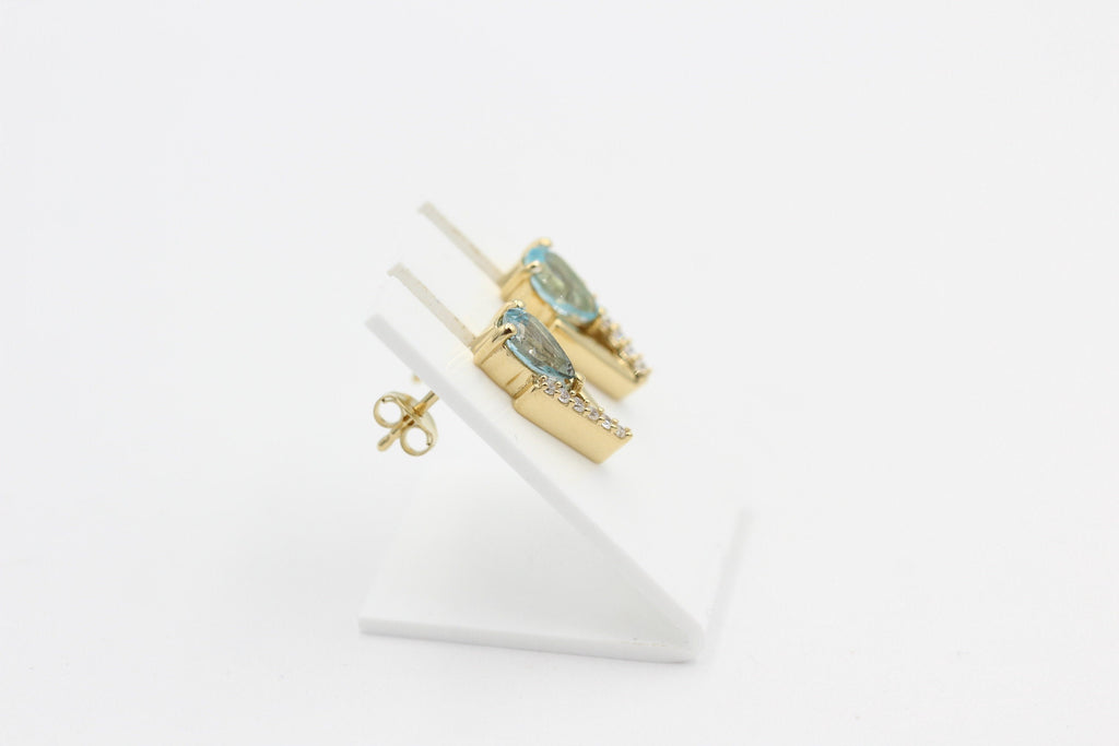 1,44 Carat Blautopas Design Ohrstecker 925 Silber vergoldet mit Zirkonia Edel