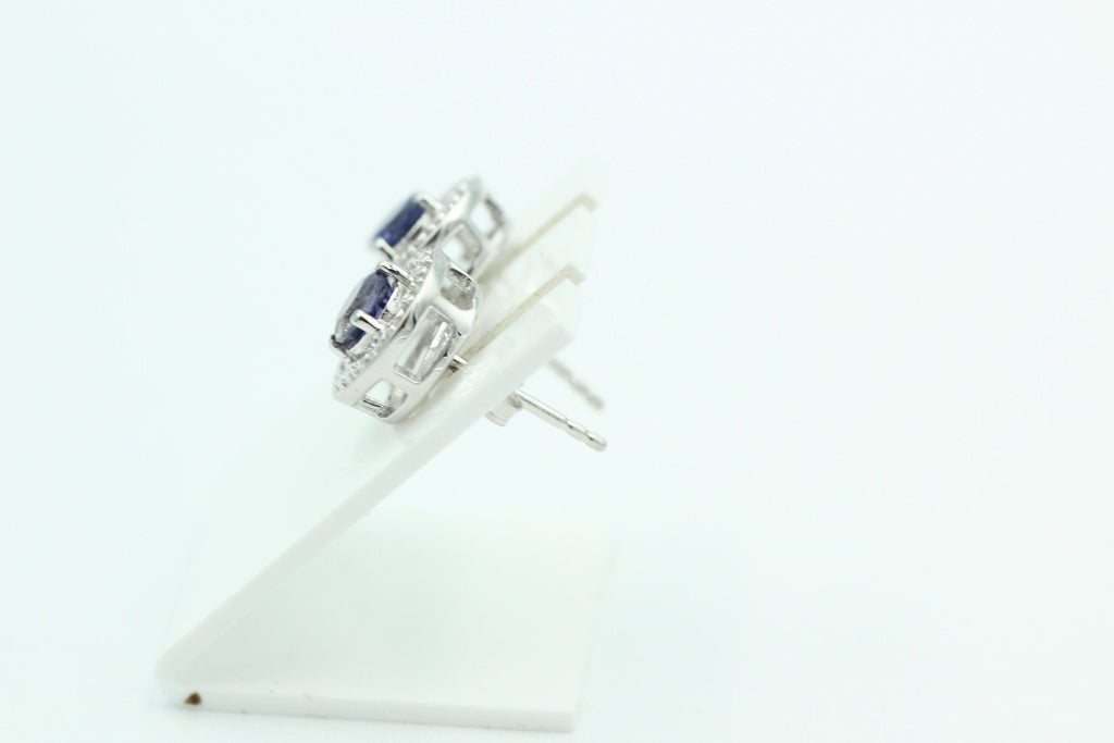 1,2 Carat Iolith Ohrstecker 925 Silber Wassersaphir Luchssaphir mit Zirkonias