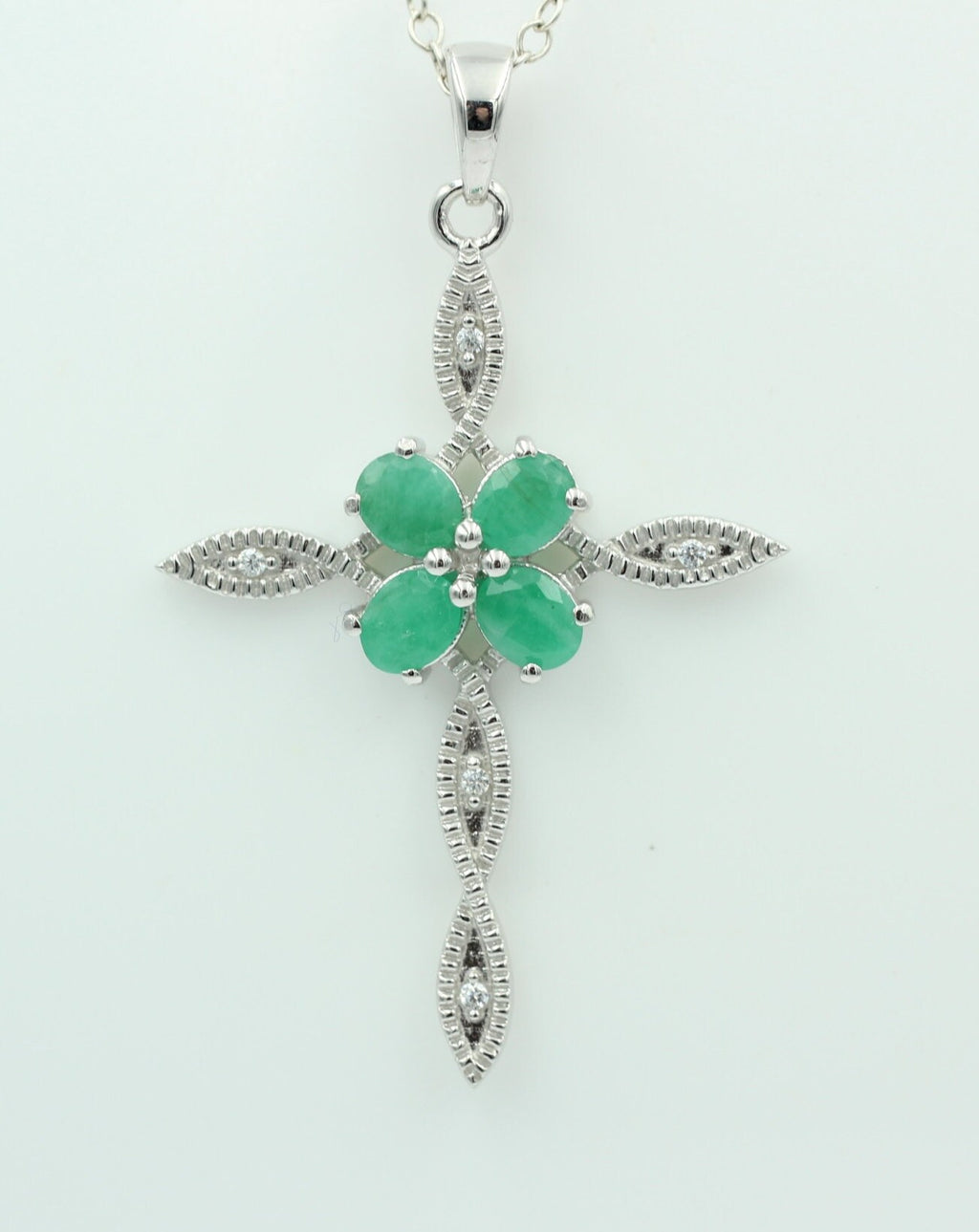 0,66 Carat Smaragd Kreuz Anhänger 925 Silber Collier Kette Smaragtanhänger Schmuck