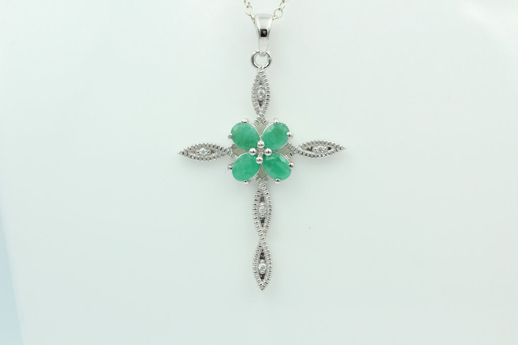 0,66 Carat Smaragd Kreuz Anhänger 925 Silber Collier Kette Smaragtanhänger Schmuck