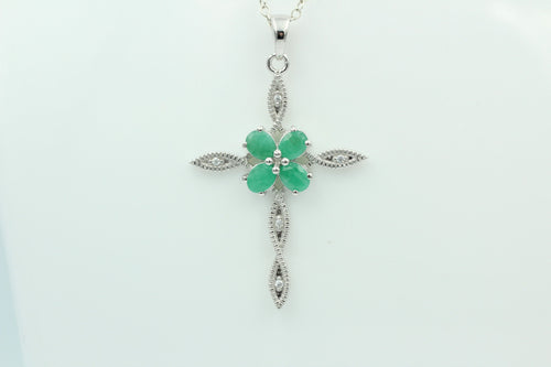0,66 Carat Smaragd Kreuz Anhänger 925 Silber Collier Kette Smaragtanhänger Schmuck