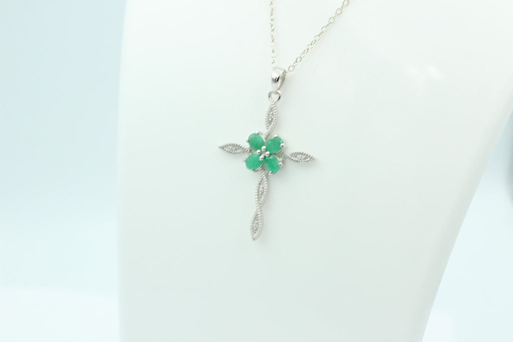 0,66 Carat Smaragd Kreuz Anhänger 925 Silber Collier Kette Smaragtanhänger Schmuck