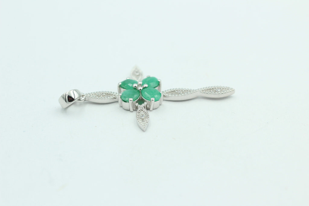 0,66 Carat Smaragd Kreuz Anhänger 925 Silber Collier Kette Smaragtanhänger Schmuck