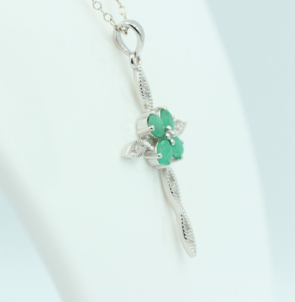 0,66 Carat Smaragd Kreuz Anhänger 925 Silber Collier Kette Smaragtanhänger Schmuck