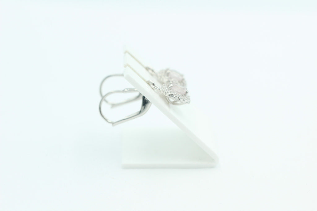 Edle 1,2 Carat Rosenquarz Brisur 925 Silber Ohrhänger Ohrstecker mit Zirkonia