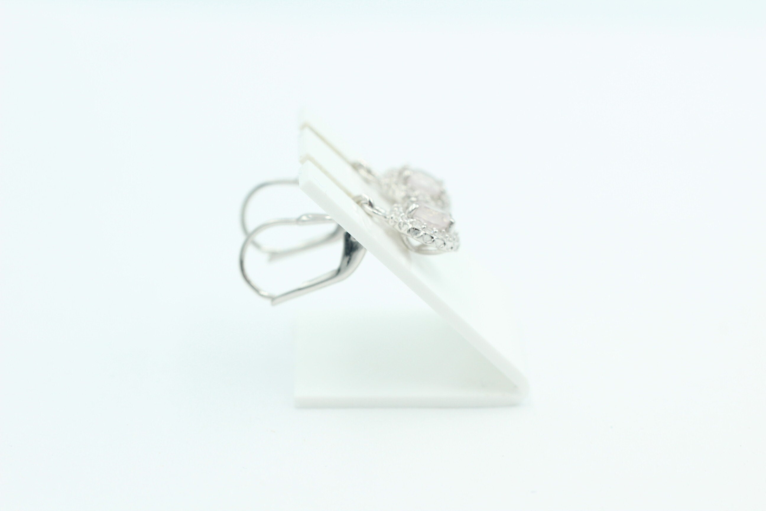 Edle 1,2 Carat Rosenquarz Brisur 925 Silber Ohrhänger Ohrstecker mit Zirkonia