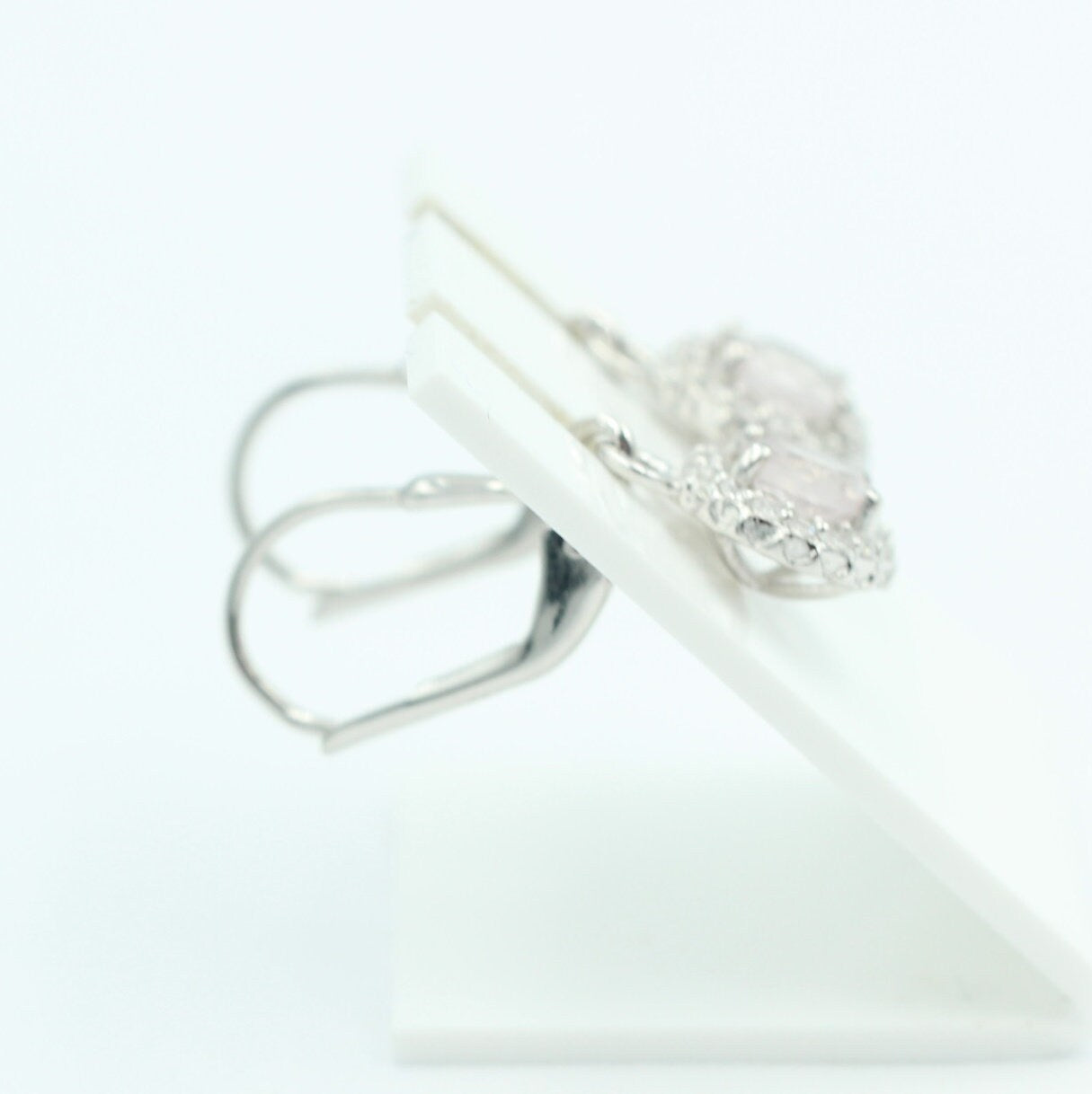 Edle 1,2 Carat Rosenquarz Brisur 925 Silber Ohrhänger Ohrstecker mit Zirkonia