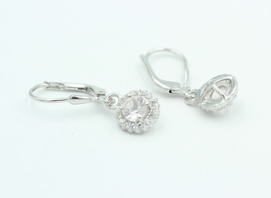 Edle 1,2 Carat Rosenquarz Brisur 925 Silber Ohrhänger Ohrstecker mit Zirkonia