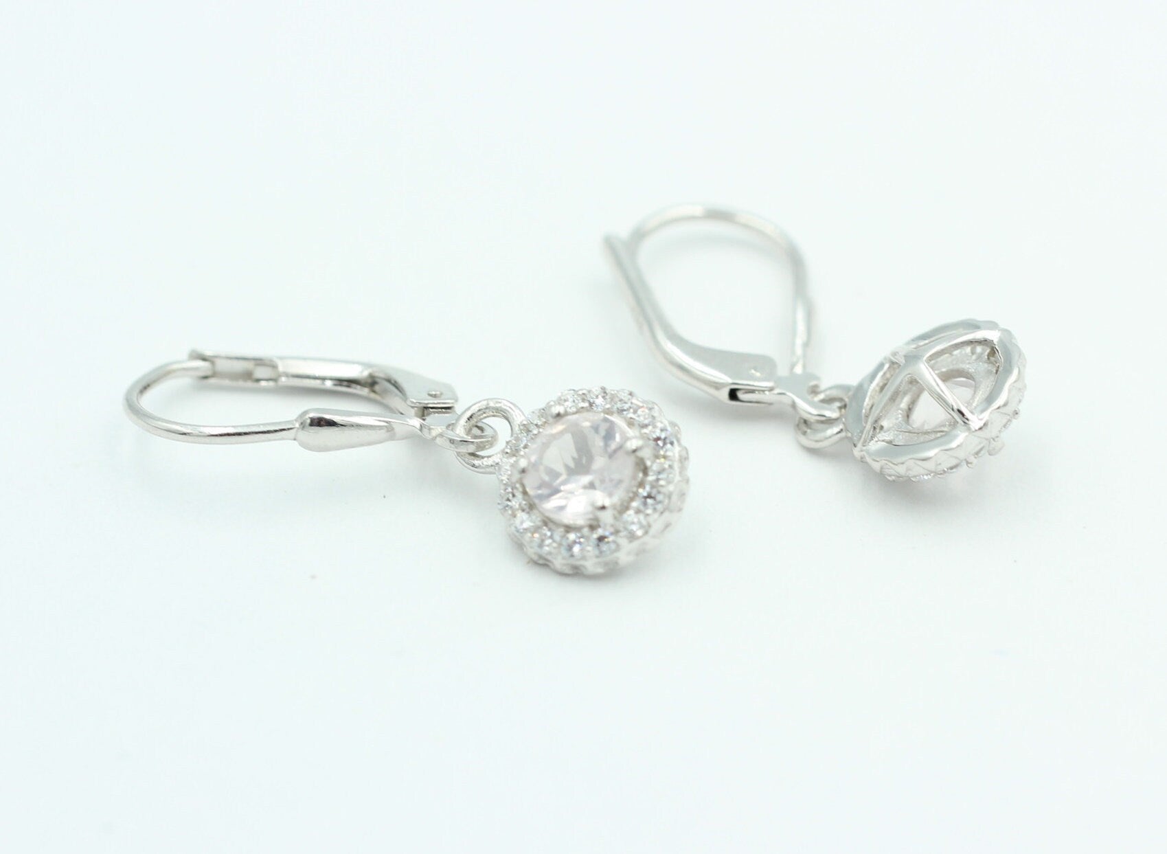 Edle 1,2 Carat Rosenquarz Brisur 925 Silber Ohrhänger Ohrstecker mit Zirkonia