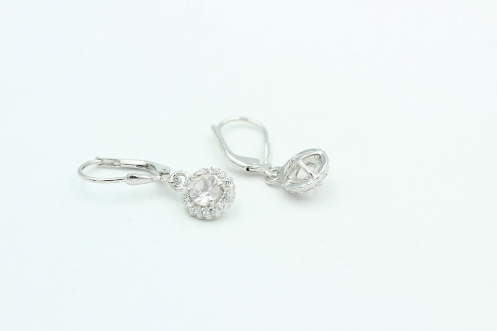Edle 1,2 Carat Rosenquarz Brisur 925 Silber Ohrhänger Ohrstecker mit Zirkonia