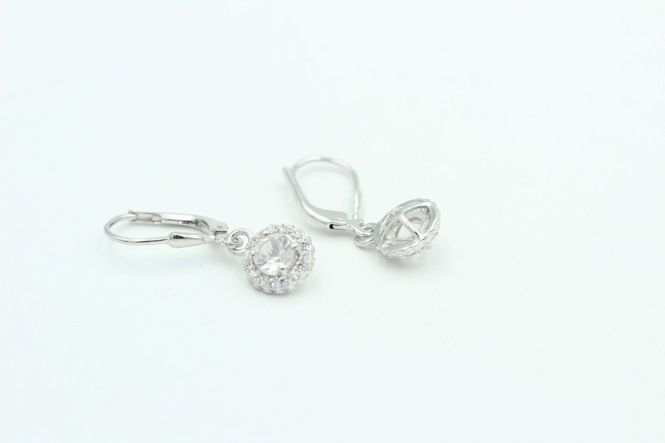 Edle 1,2 Carat Rosenquarz Brisur 925 Silber Ohrhänger Ohrstecker mit Zirkonia