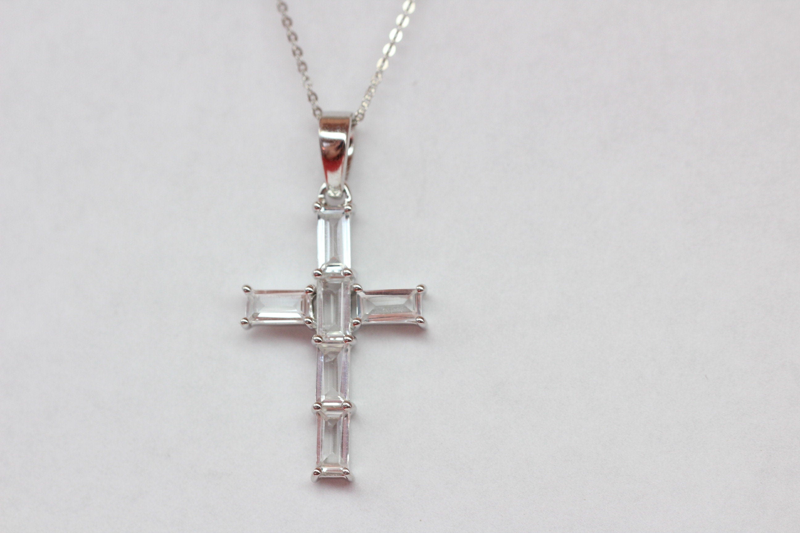 Edler  2,5 Carat weisstopas Kreuz Anhanger 925 Silber Collier Kette weisser Topas