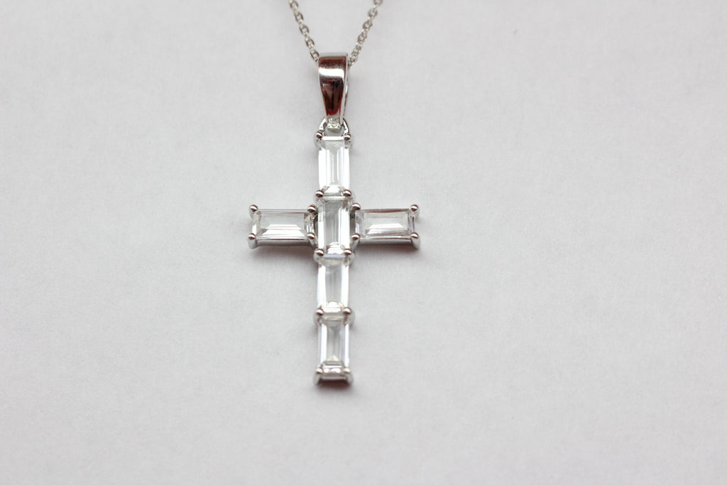Edler  2,5 Carat weisstopas Kreuz Anhanger 925 Silber Collier Kette weisser Topas