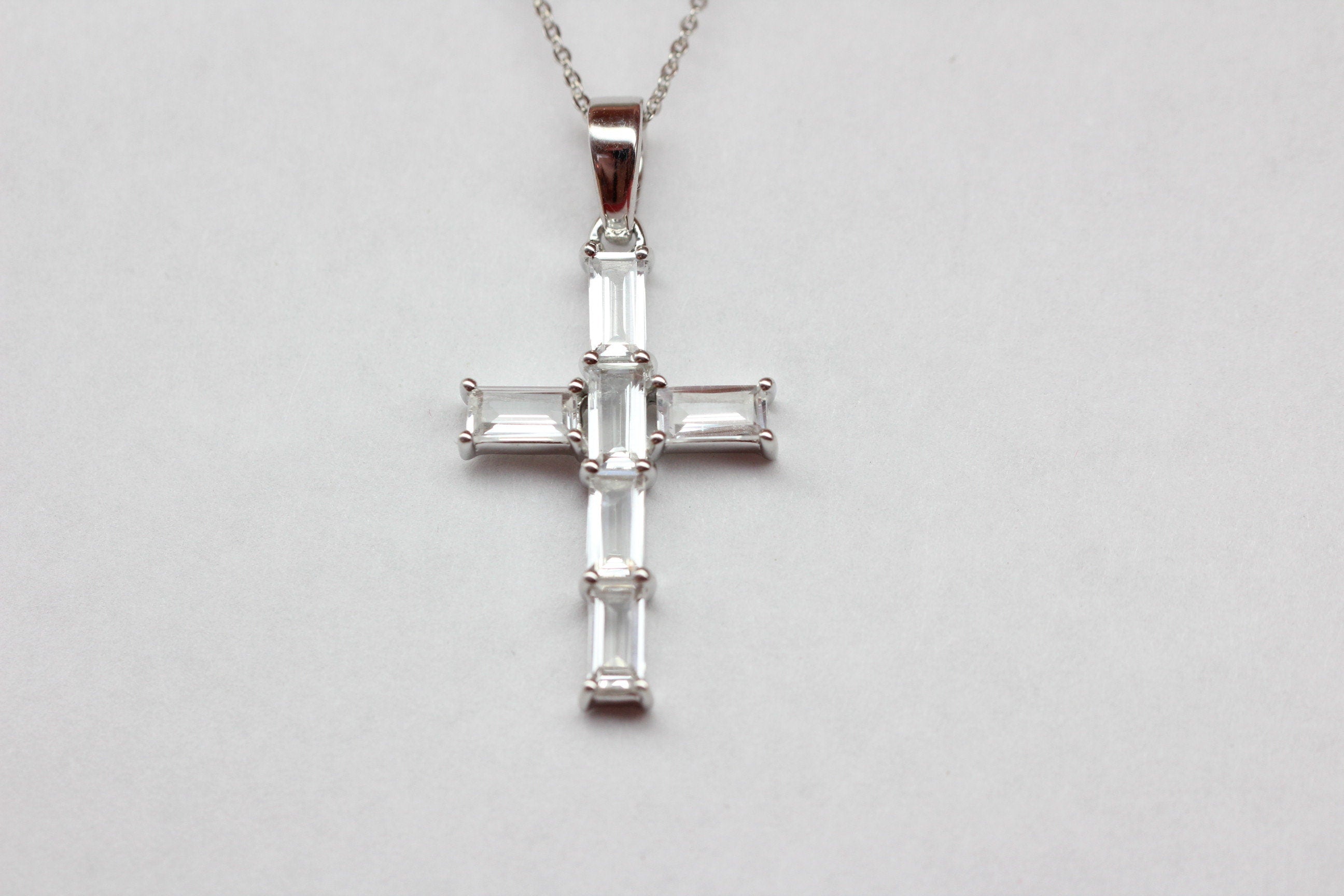 Edler  2,5 Carat weisstopas Kreuz Anhanger 925 Silber Collier Kette weisser Topas