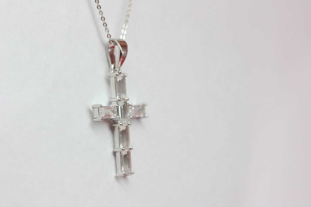 Edler  2,5 Carat weisstopas Kreuz Anhanger 925 Silber Collier Kette weisser Topas