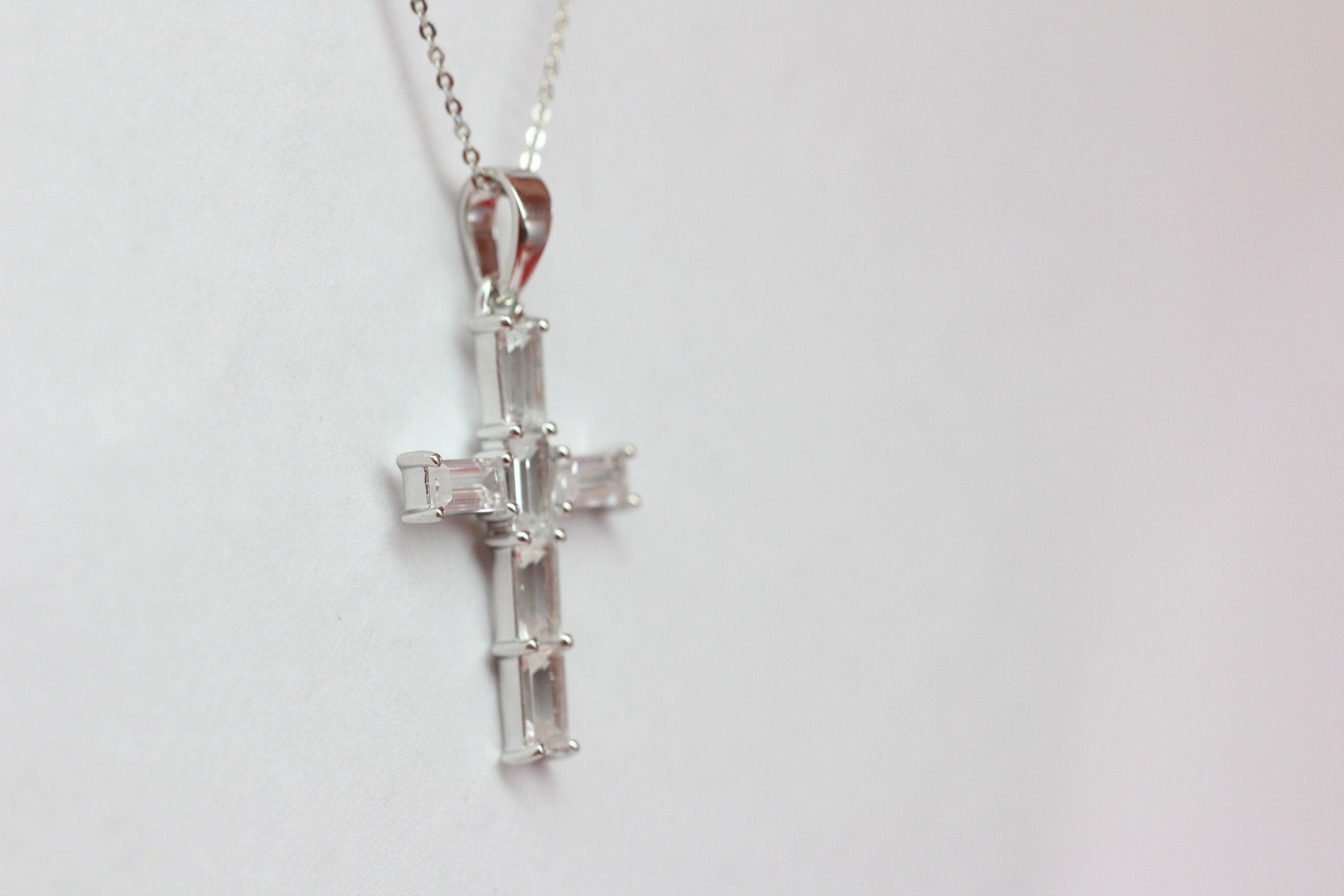 Edler  2,5 Carat weisstopas Kreuz Anhanger 925 Silber Collier Kette weisser Topas