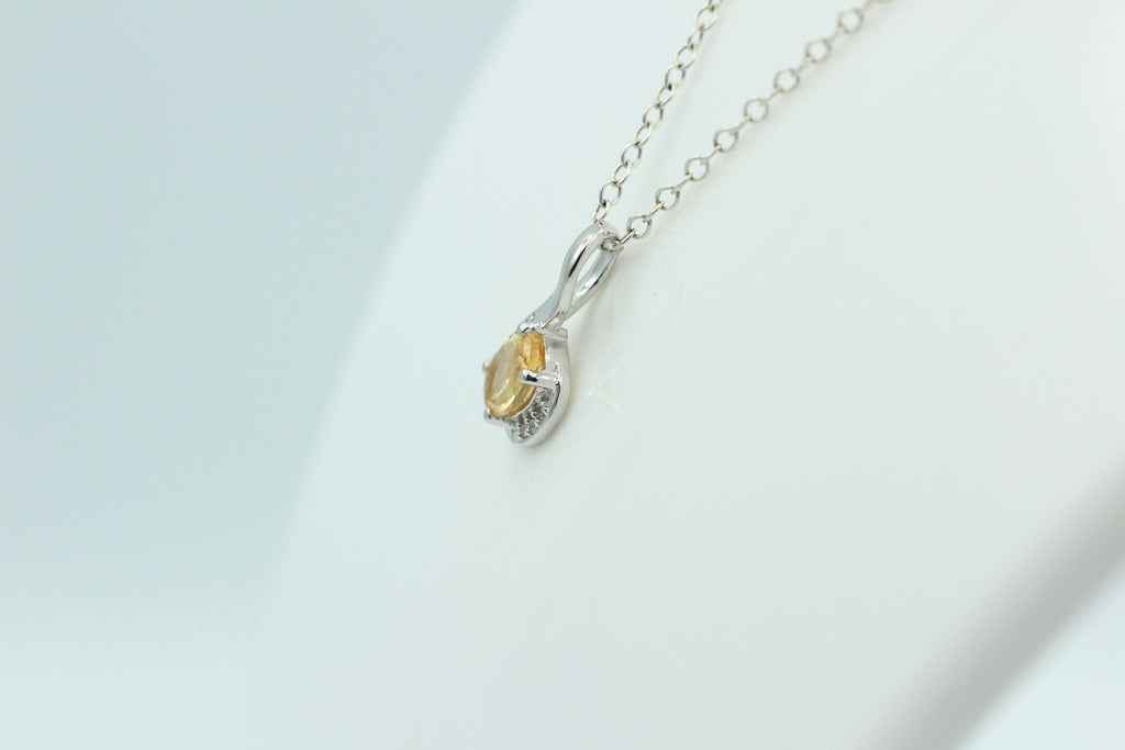 1,12 Carat gelber Citrin  Anhänger 925 Silber Collier Kette mit Zirkonia Edel
