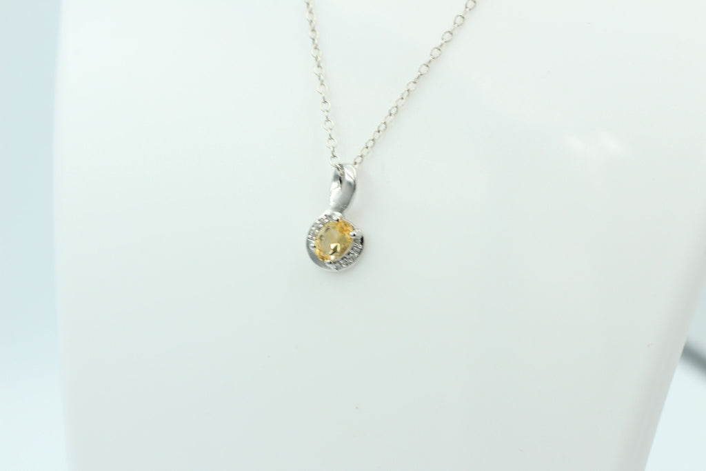 1,12 Carat gelber Citrin  Anhänger 925 Silber Collier Kette mit Zirkonia Edel