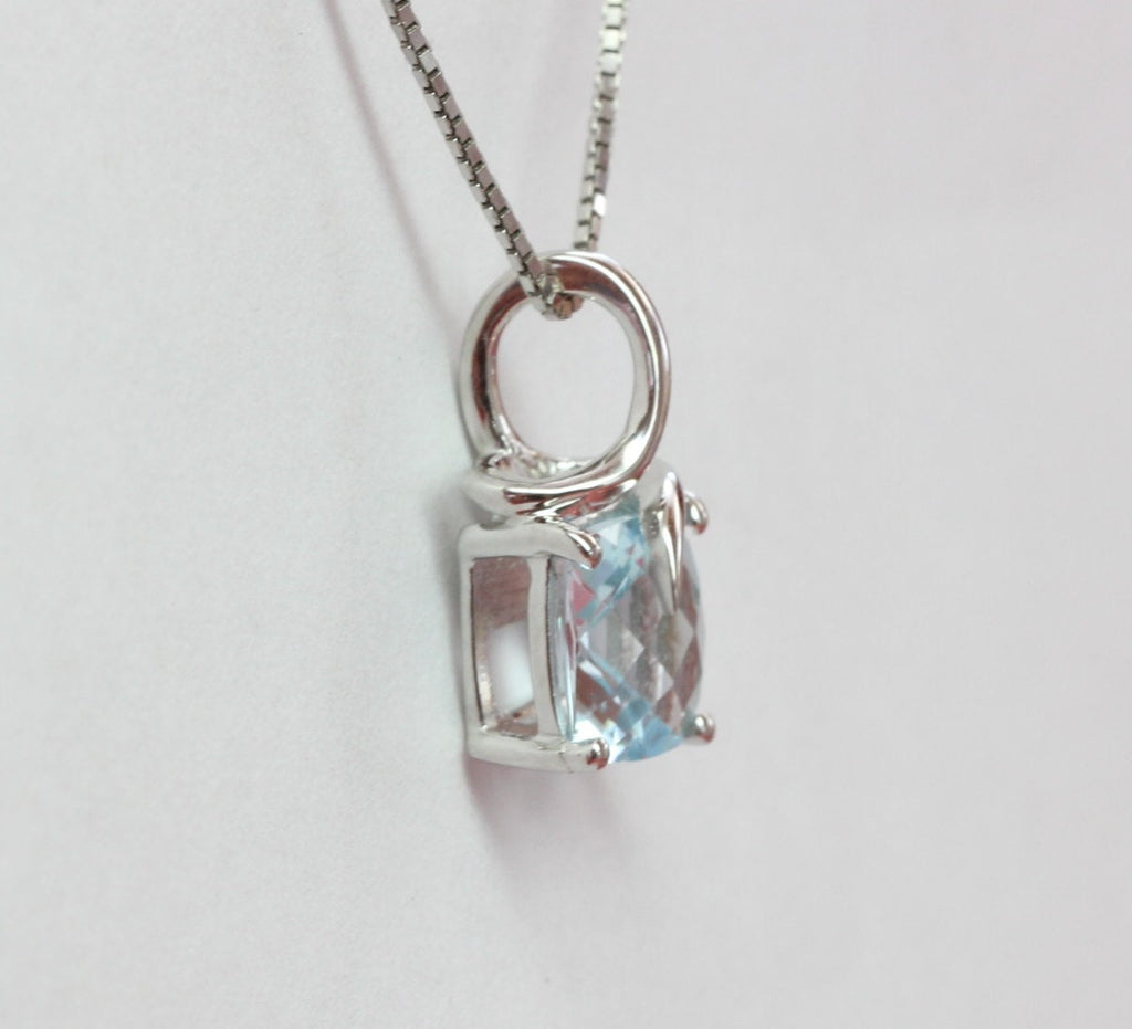 Edler 1,4 Carat Blautopas Anhanger 925 Silber Collier Kette himmelblauer Topas