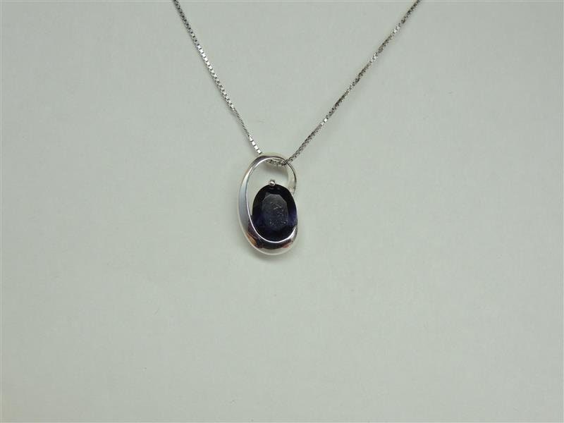 Edler 2,1 Carath indischer Iolith Anhanger 925 Silber Collier Kette Wassersaphir Luchssaphir