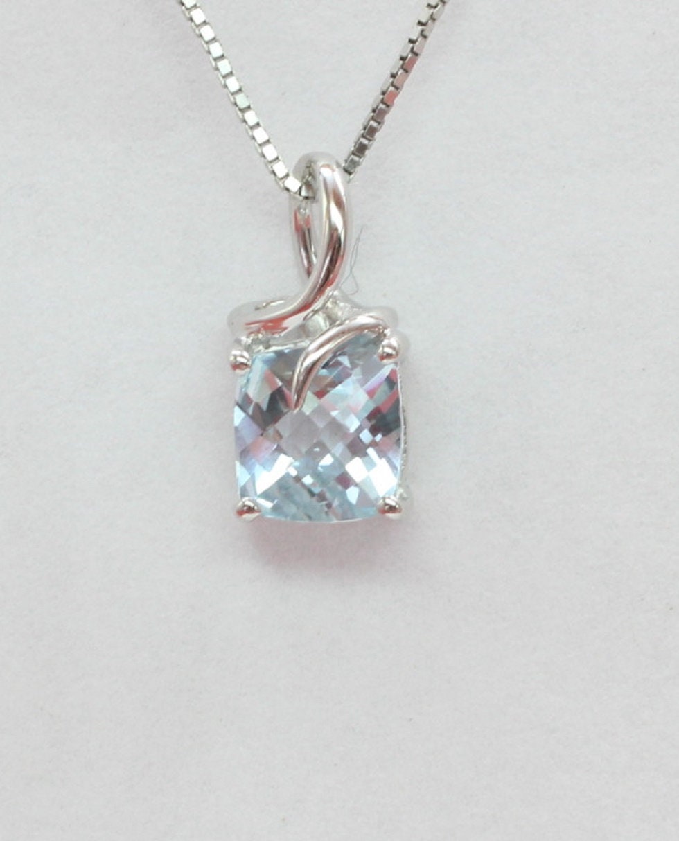 Edler 1,4 Carat Blautopas Anhanger 925 Silber Collier Kette himmelblauer Topas