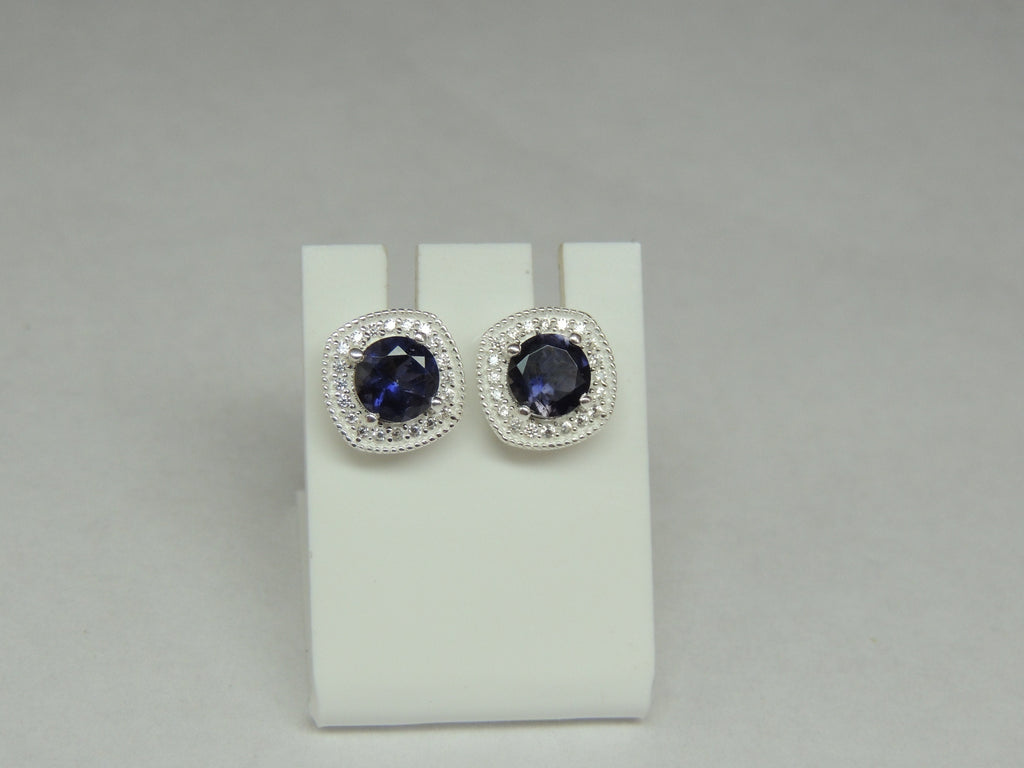 1,5 Carat Iolith Ohrstecker mit Zirkonia 925 Silber Ohrring Ohrschmuck Wassersaphir