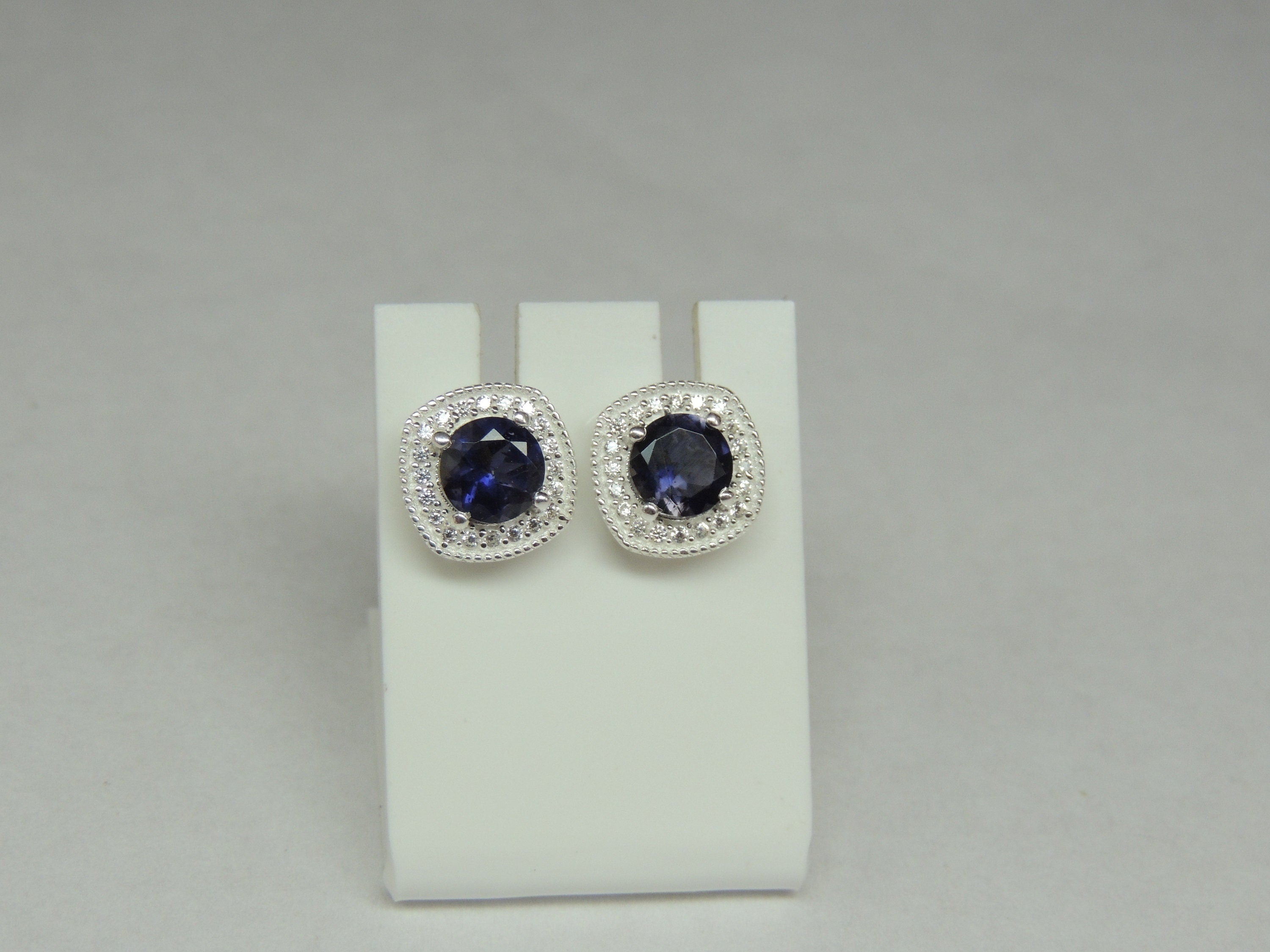 1,5 Carat Iolith Ohrstecker mit Zirkonia 925 Silber Ohrring Ohrschmuck Wassersaphir