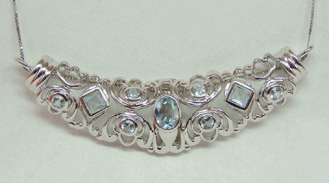 Design pur 2,4 Carat Blautopas Anhanger 925 Silber Collier Kette Designschmuck