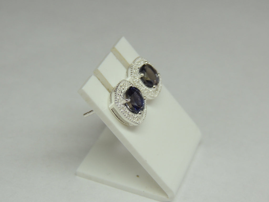 1,5 Carat Iolith Ohrstecker mit Zirkonia 925 Silber Ohrring Ohrschmuck Wassersaphir